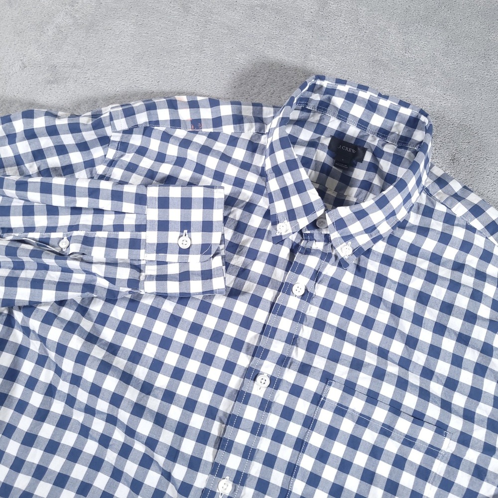 J.Crew Shirt Mens Large Blue Gingham Button Down Long Sleeve Cotton Classic